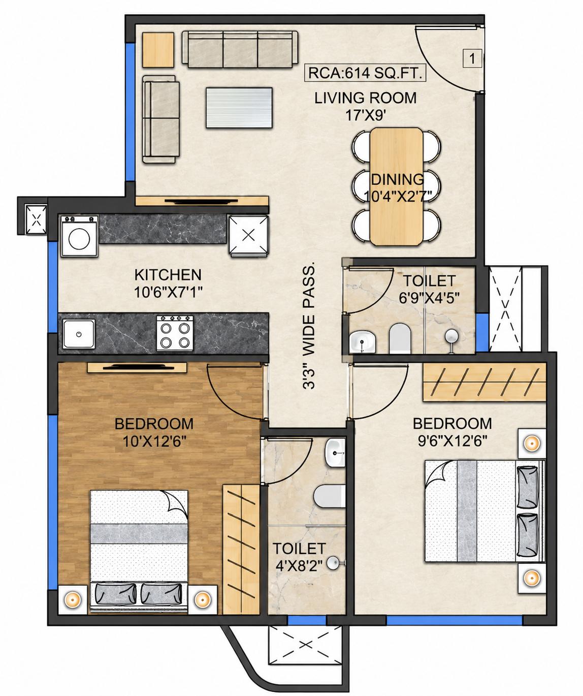 2BHK Luxury floor plan