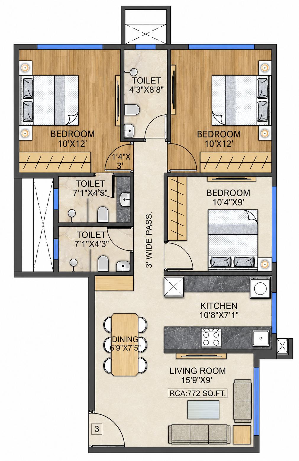3BHK Premium floor plan