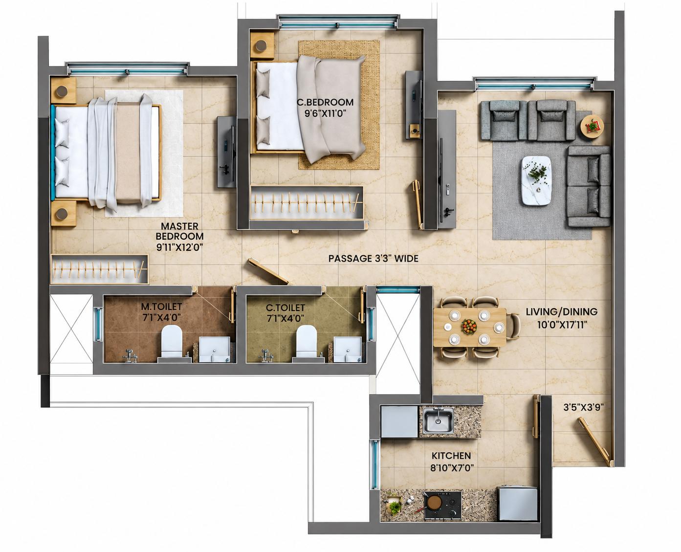 2BHK Premium floor plan