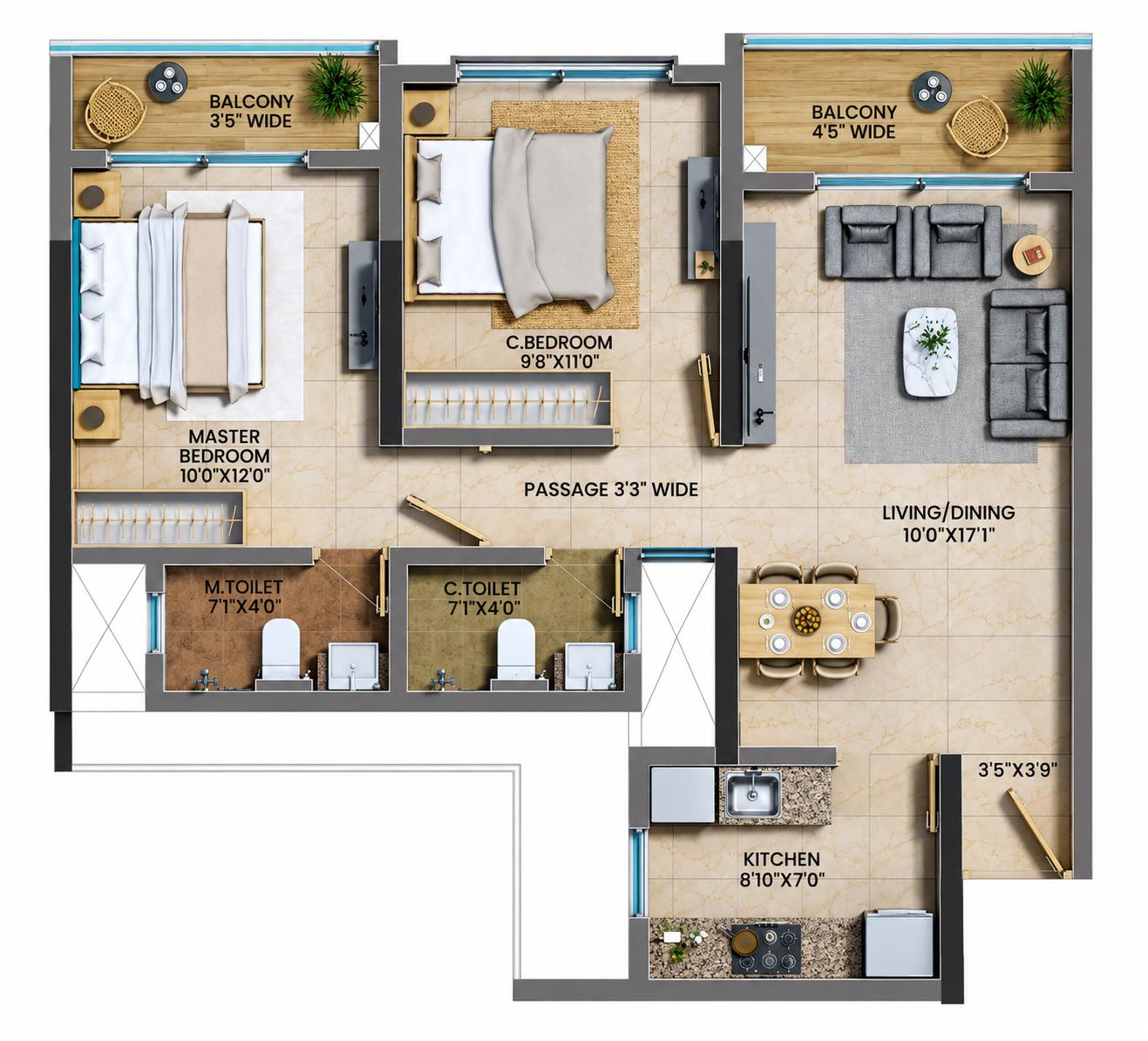 2BHK Elite floor plan