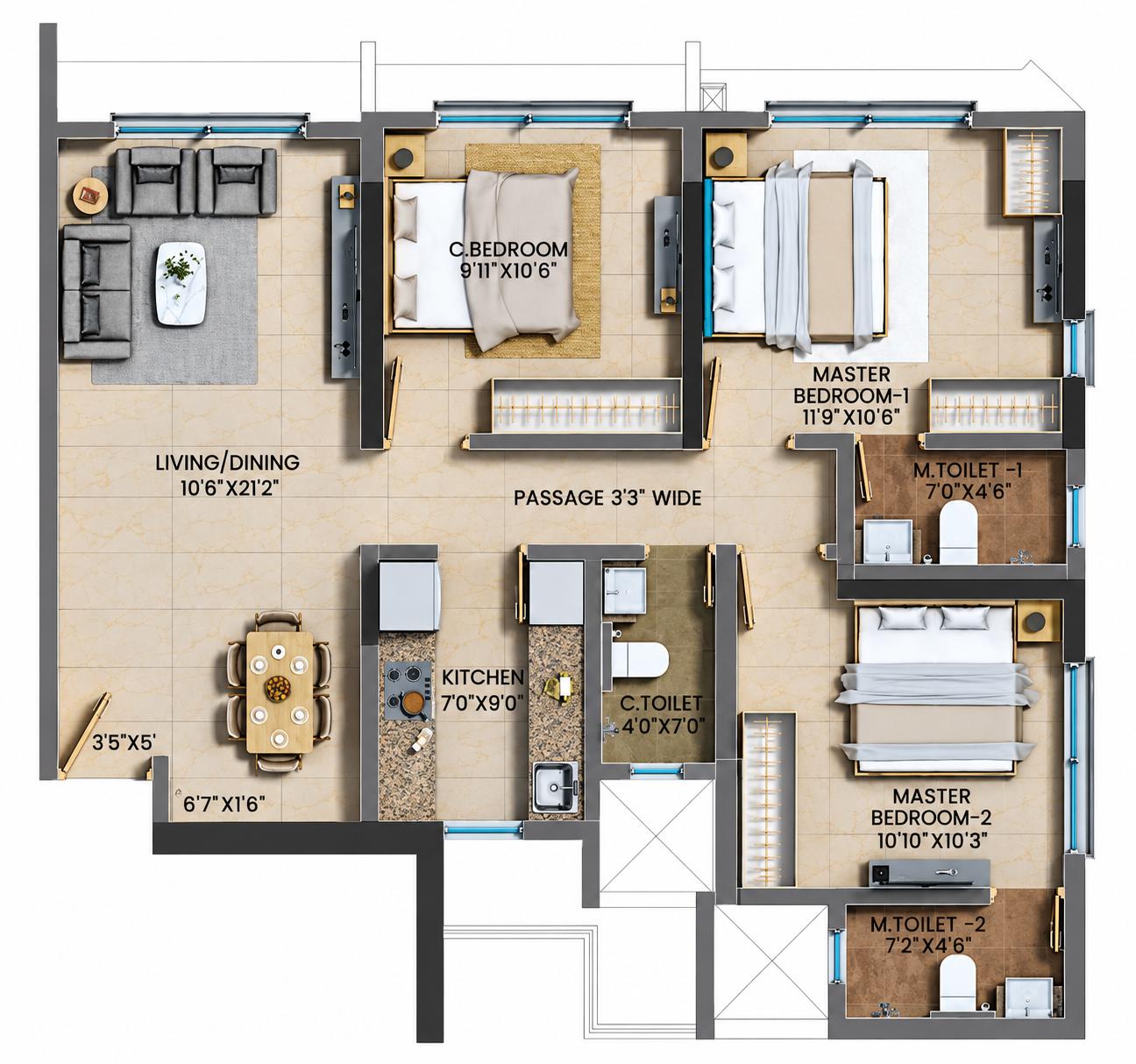 3BHK Premium floor plan