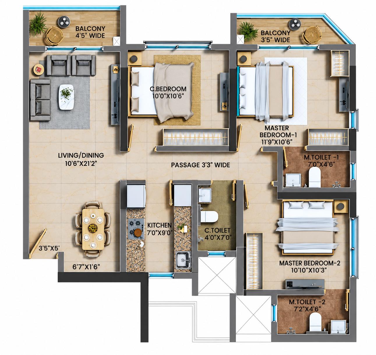 3BHK Elite floor plan