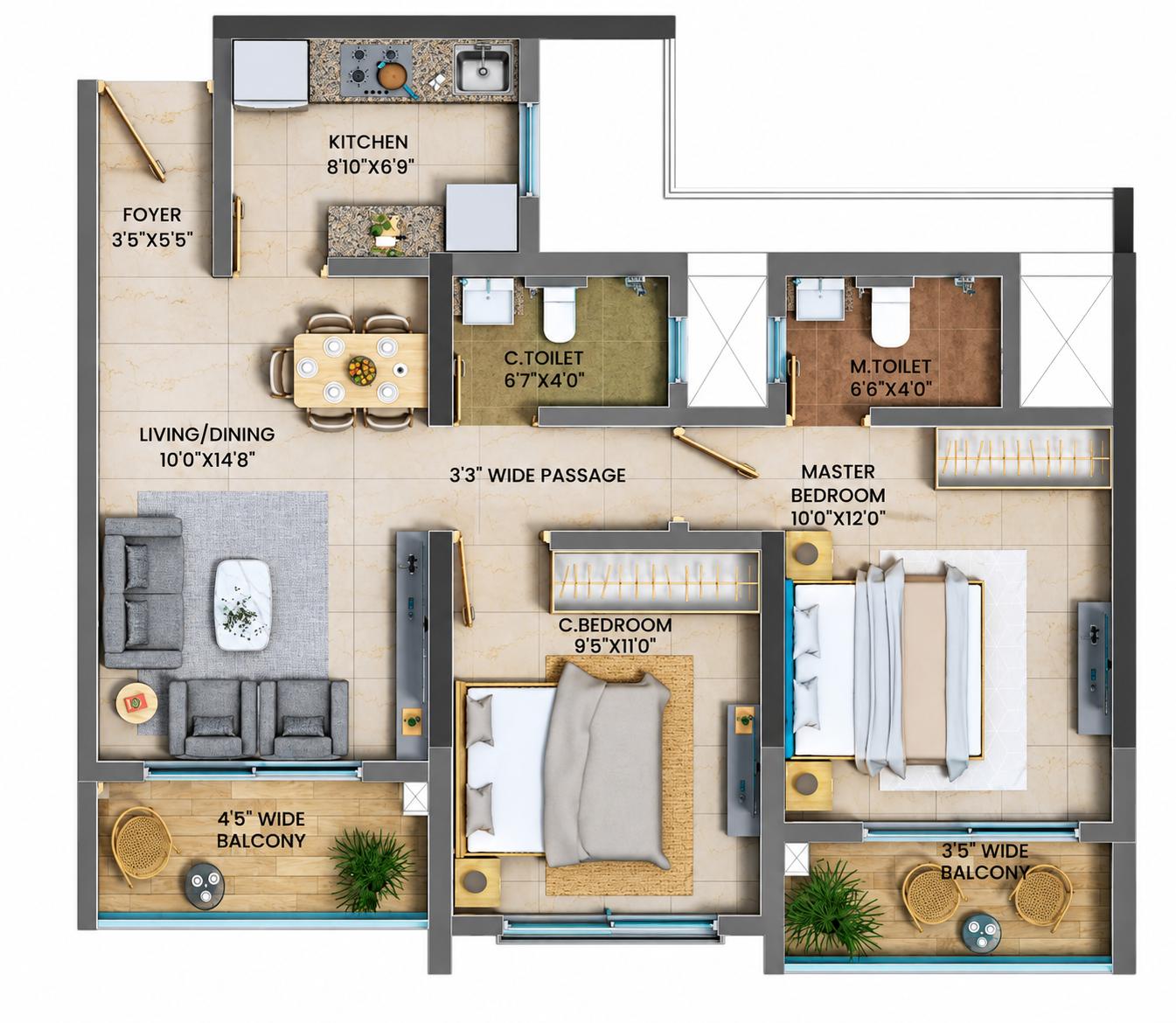 2BHK floor plan