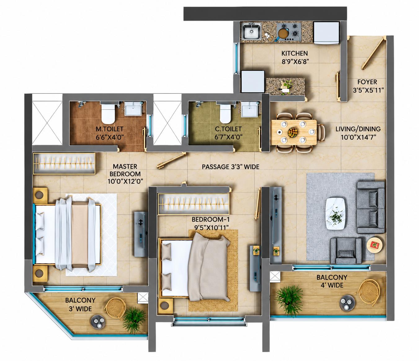 2BHK Luxury floor plan