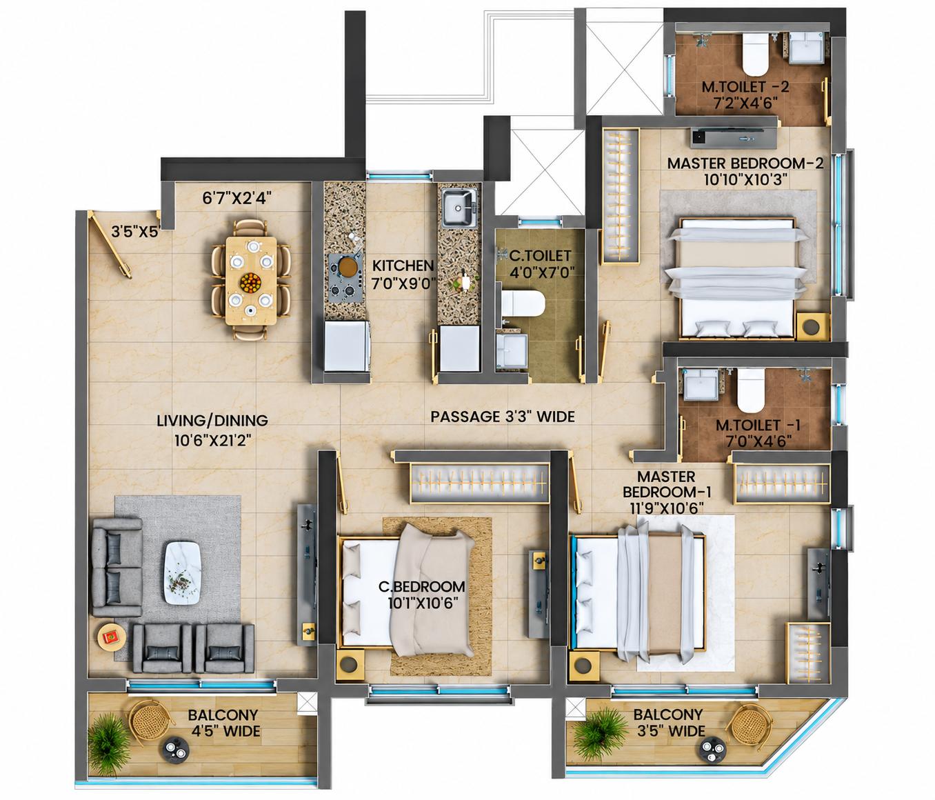 3BHK Luxury floor plan