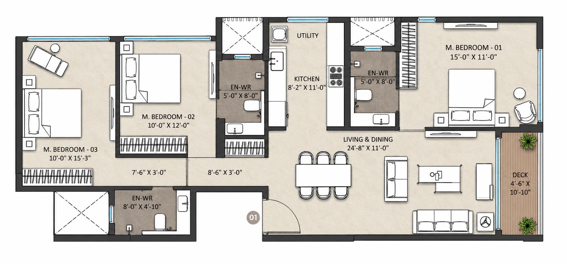 3BHK floor plan