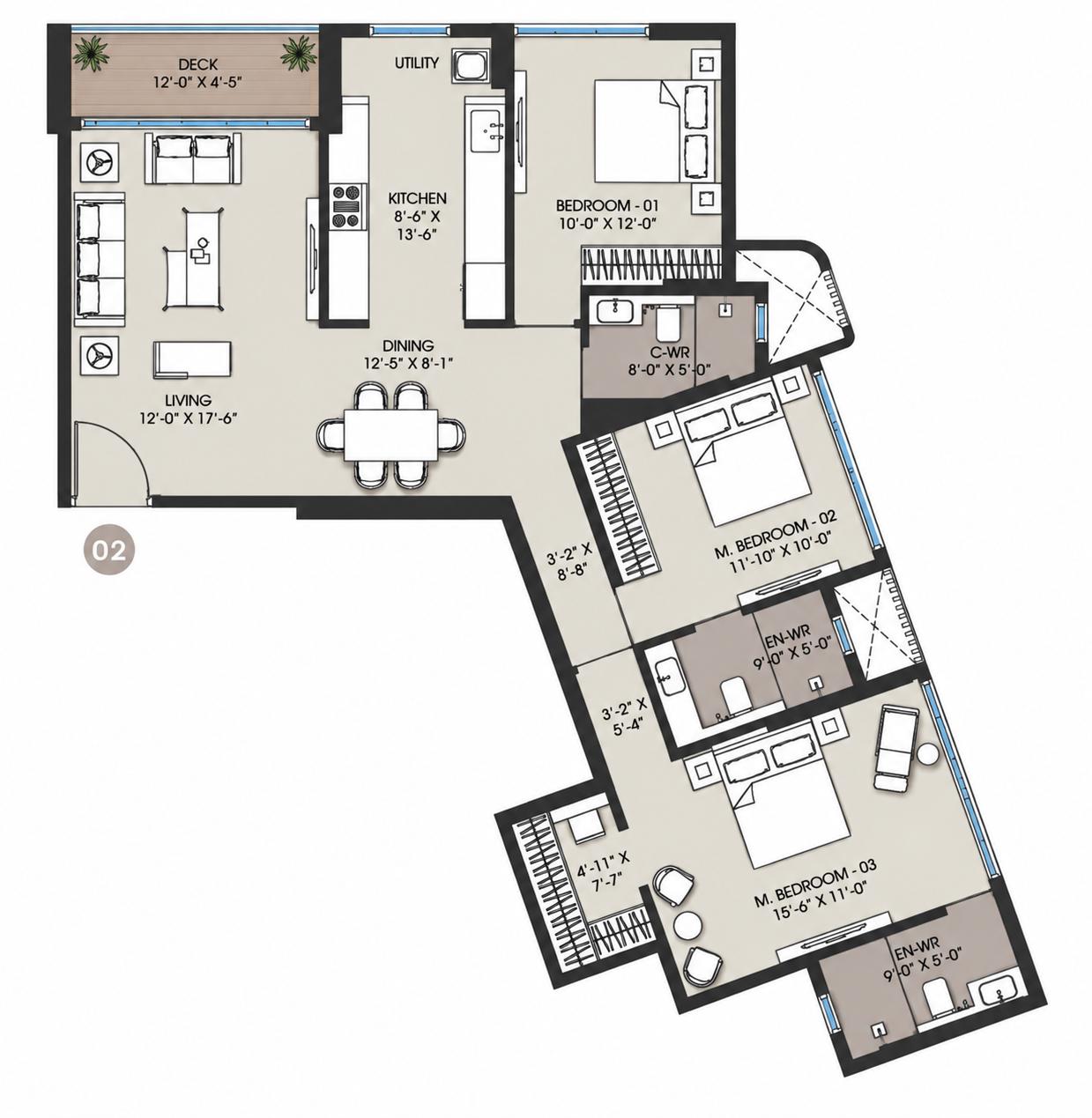 3BHK Elite floor plan