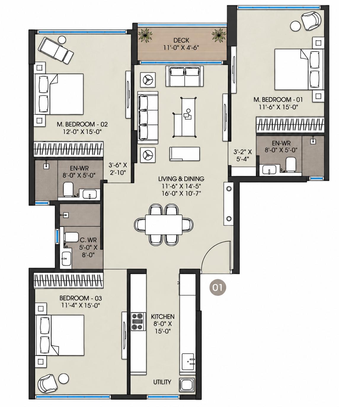 3BHK Luxury floor plan