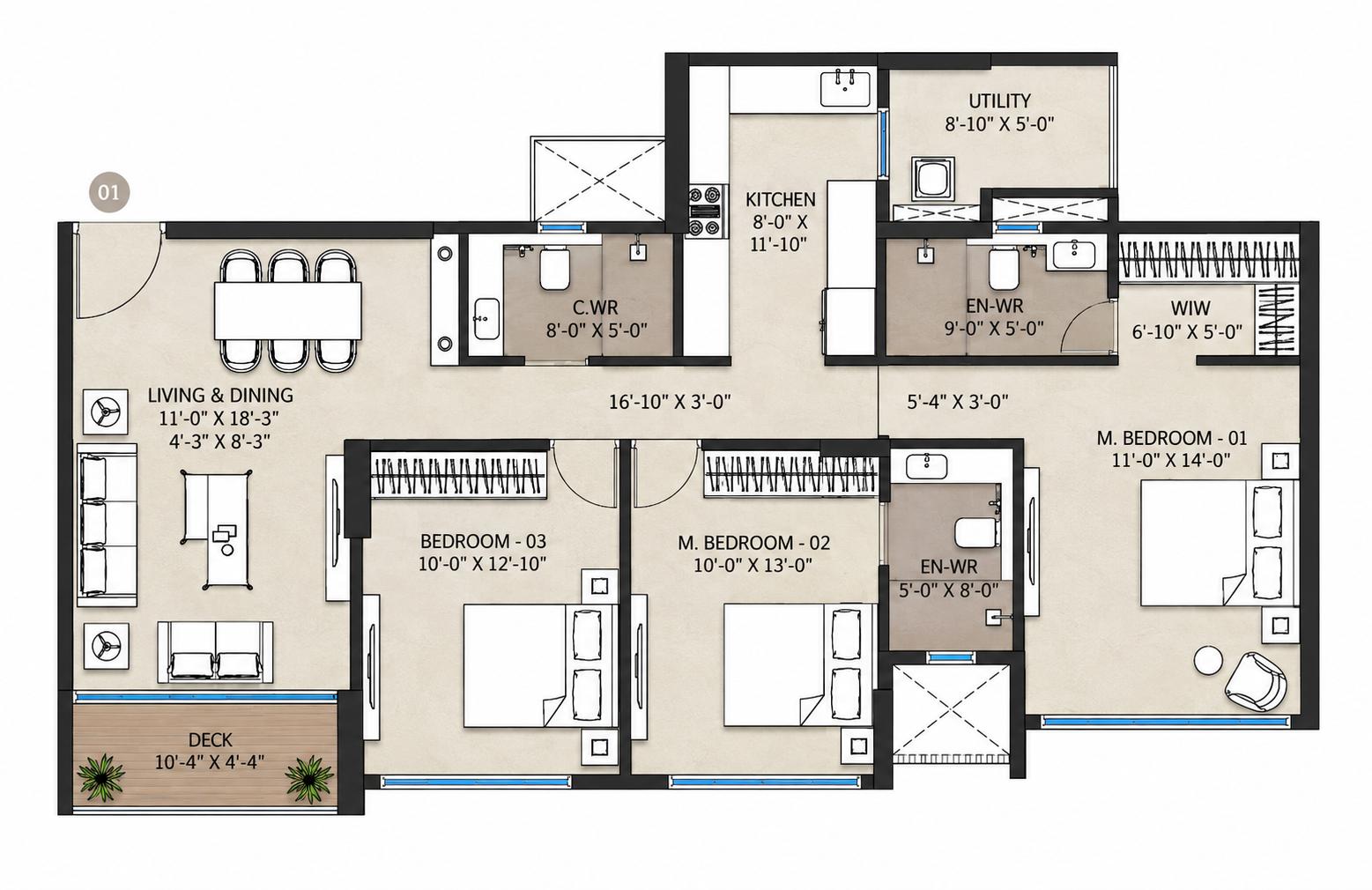 3BHK Premium floor plan