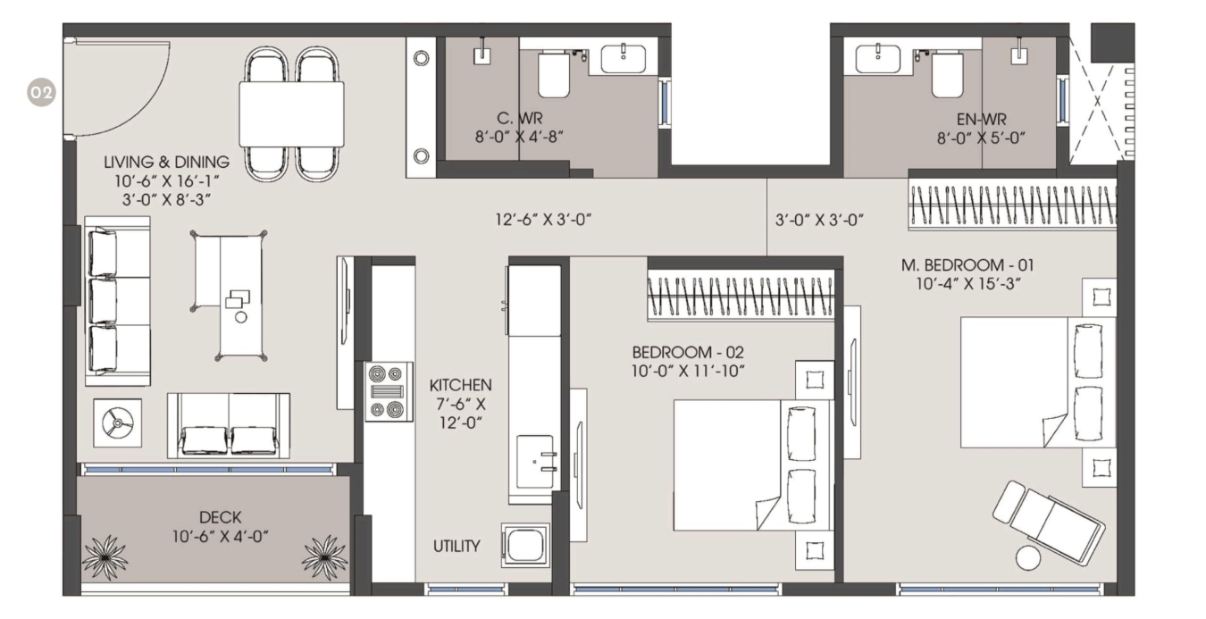 2BHK floor plan