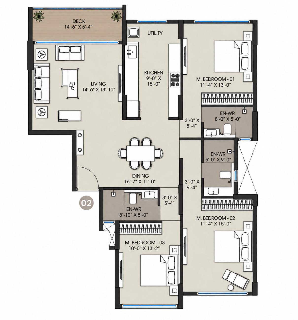 3BHK Signature floor plan