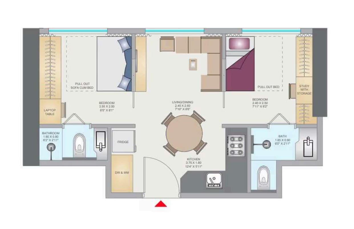 2 BHK floor plan