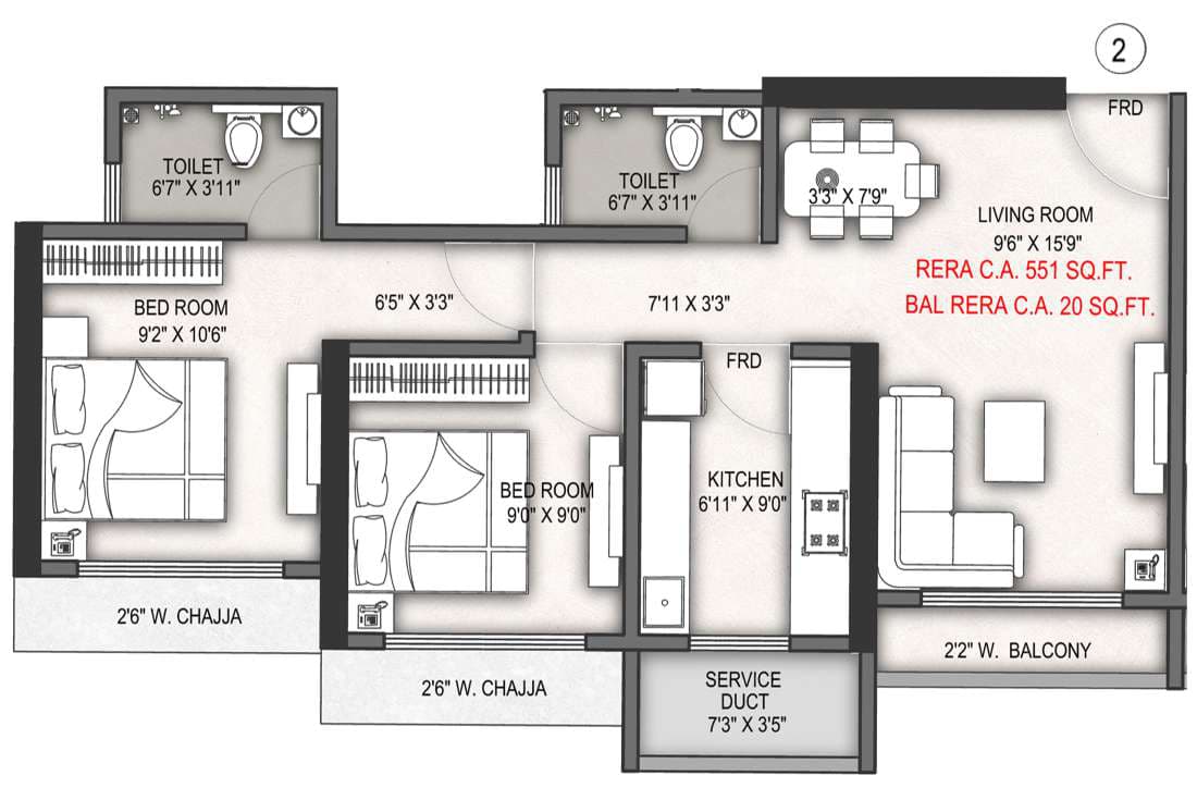 2BHK Premium floor plan