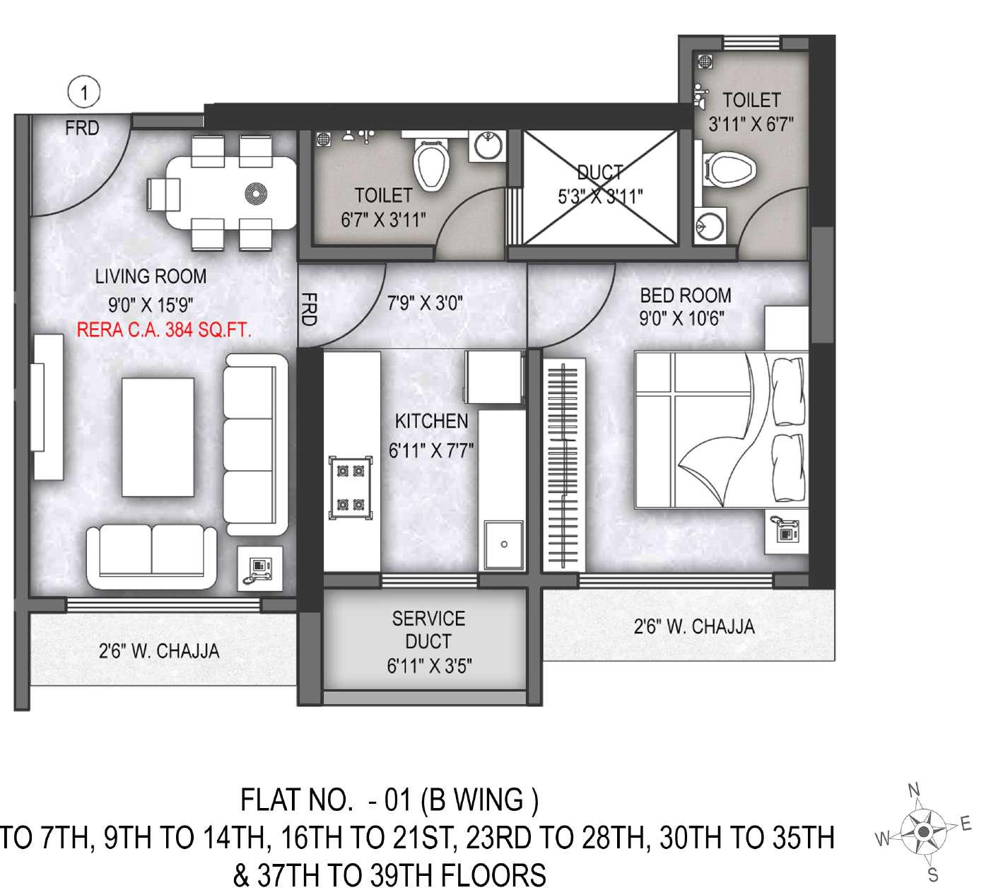 1BHK Elite floor plan