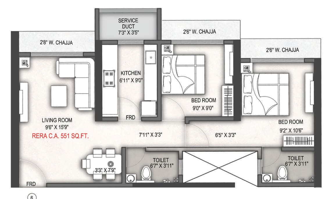 2BHK floor plan