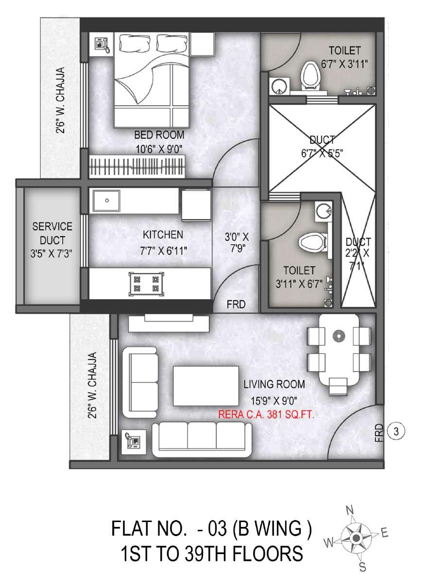 1BHK floor plan