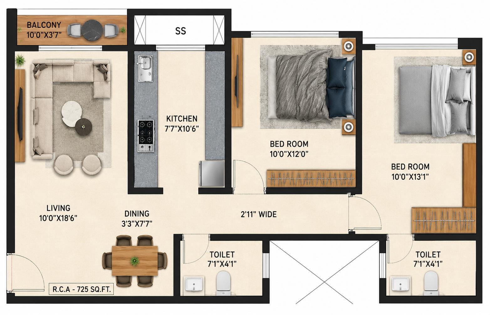 2BHK Premium floor plan