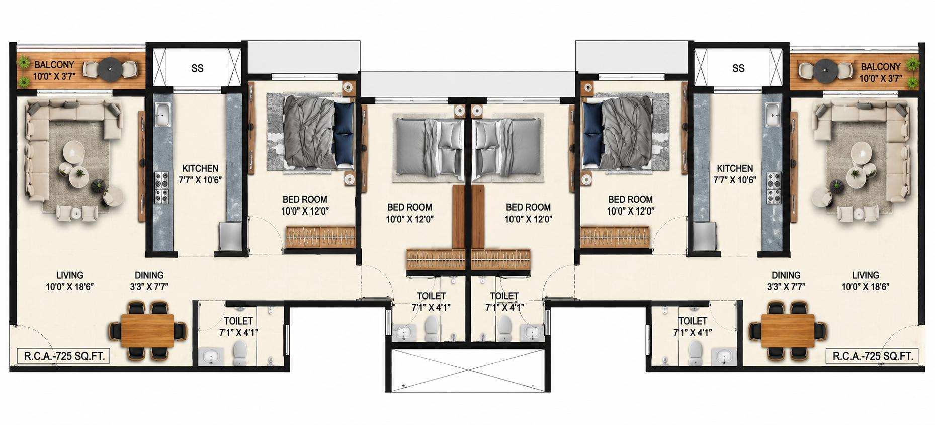 4BHK (2+2) Jodi floor plan