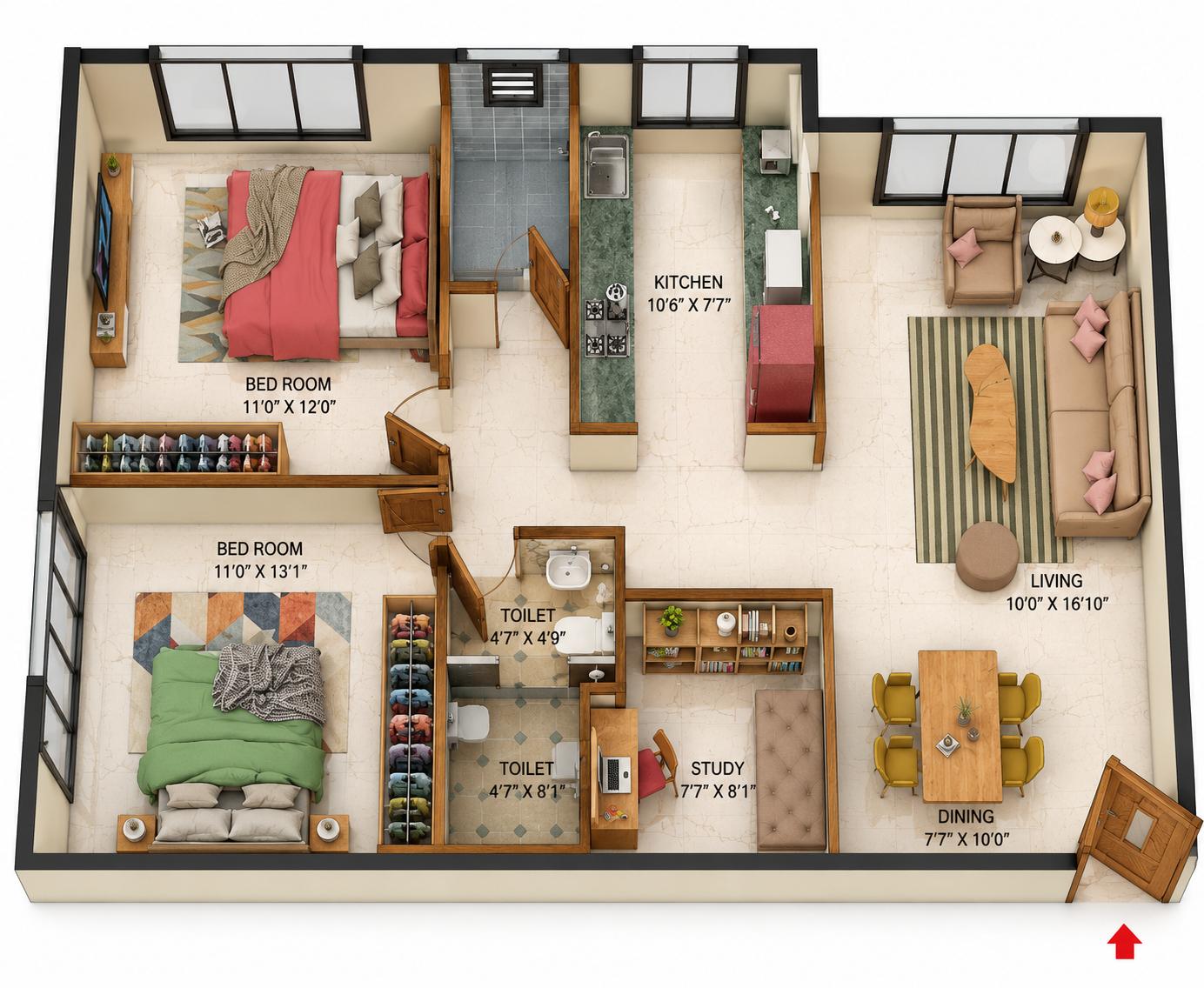 2BHK floor plan