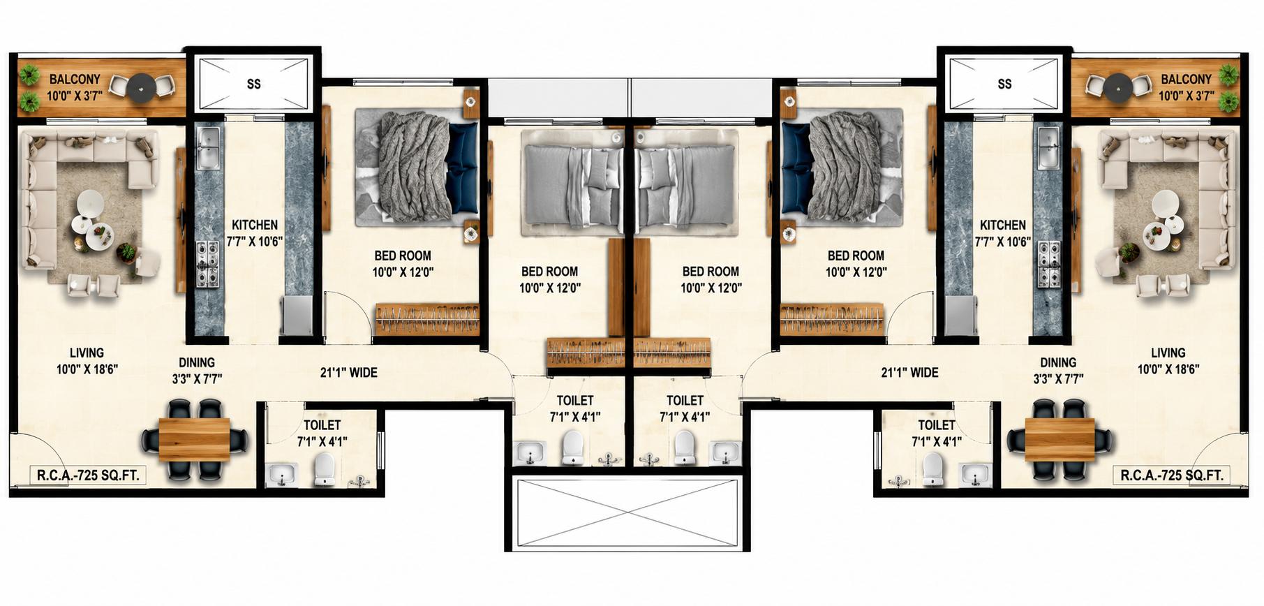4BHK (2+2) Jodi floor plan