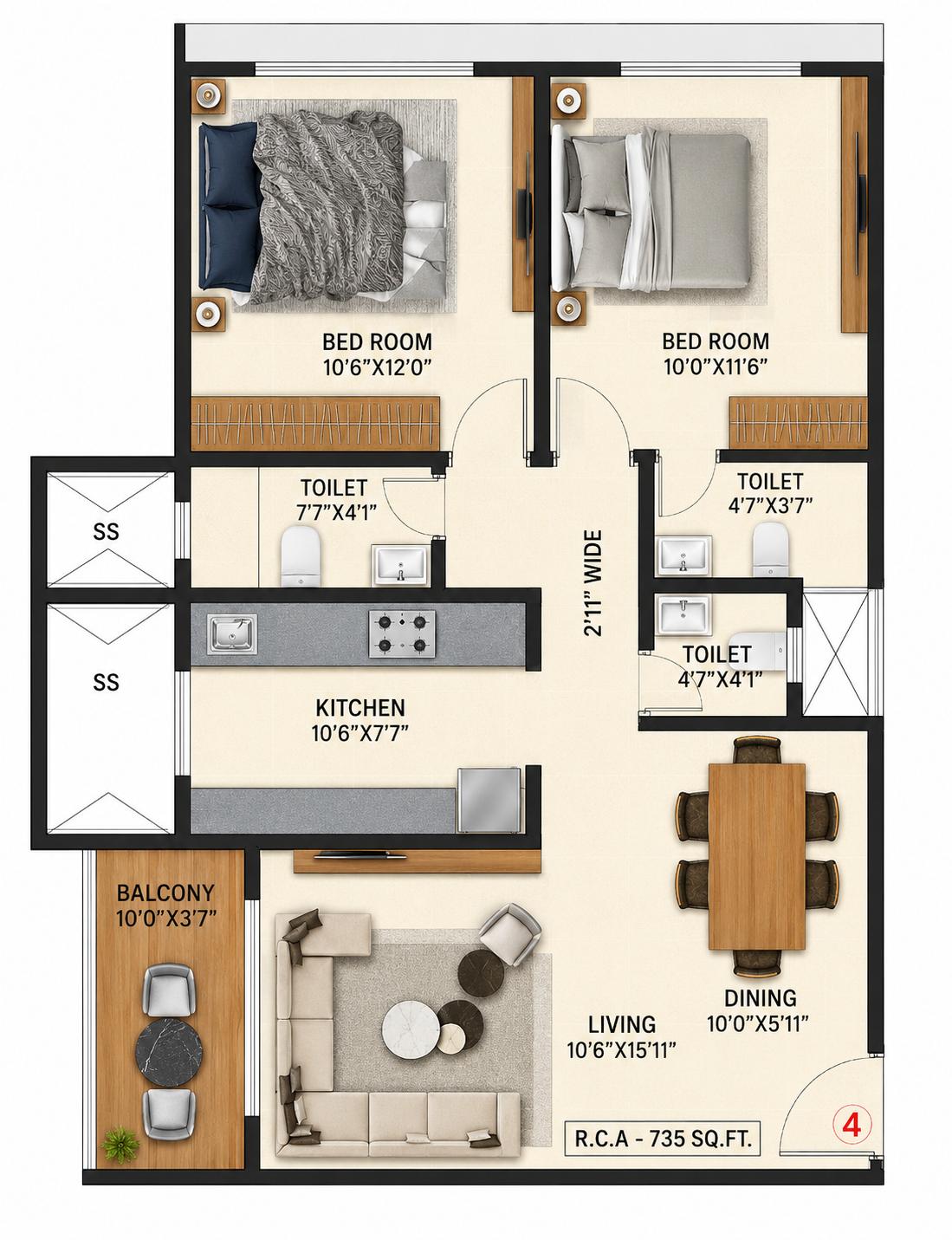 2BHK Elite floor plan