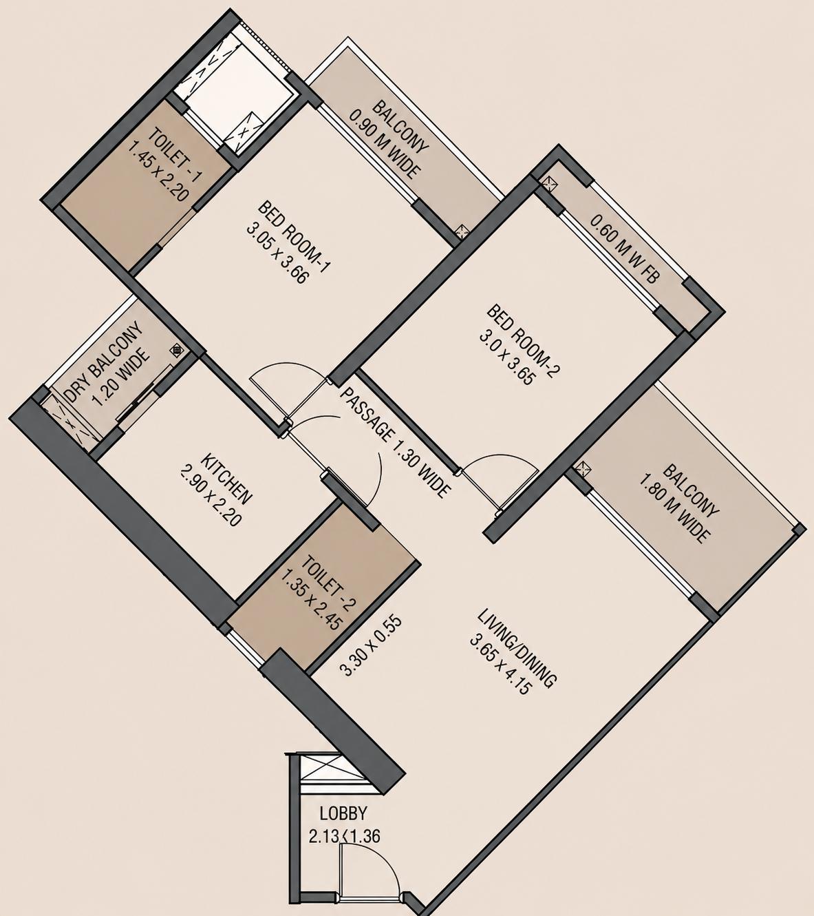 2BHK Type2 floor plan