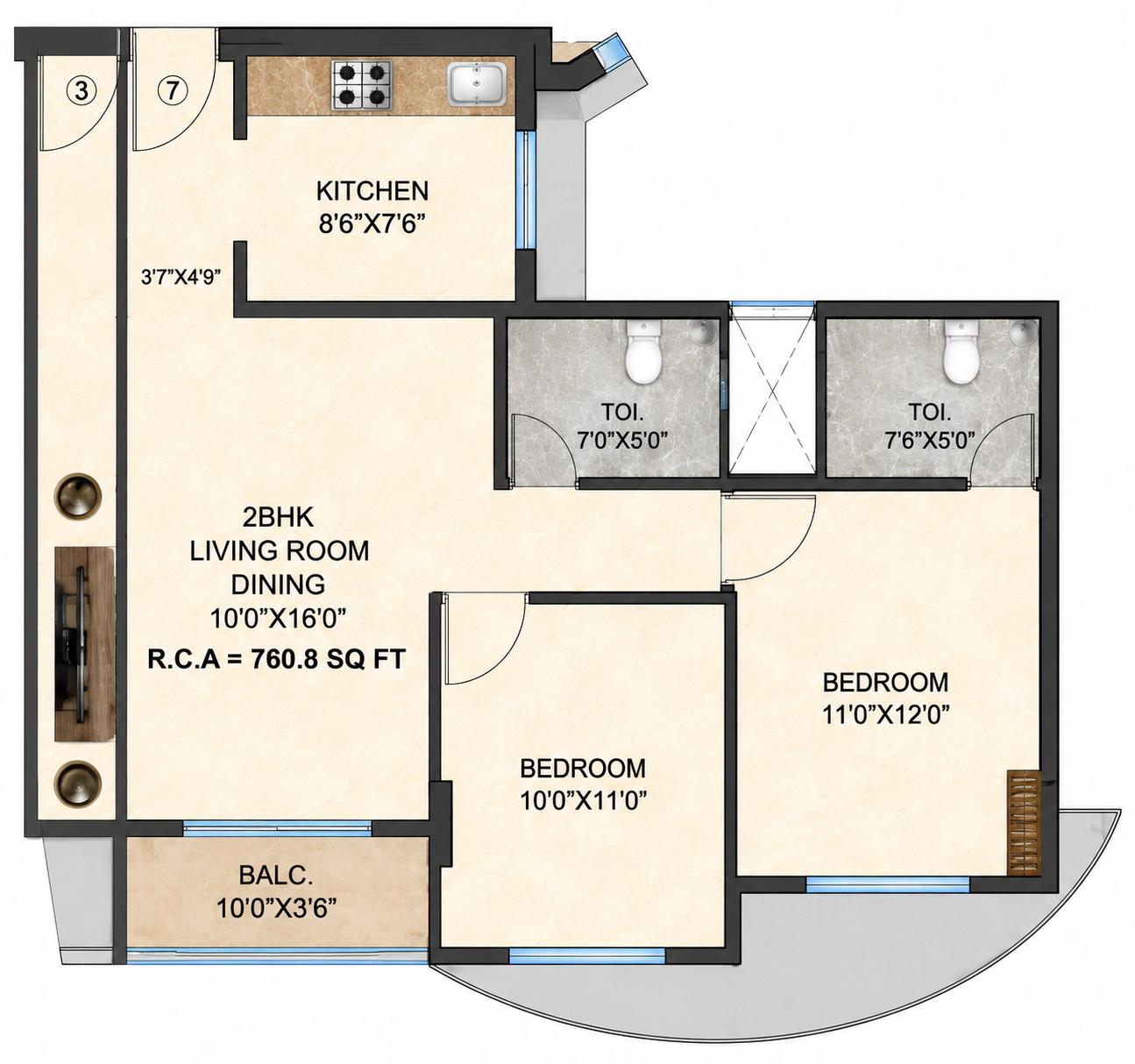 2BHK Premium floor plan