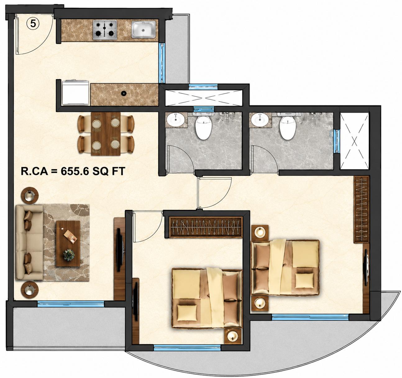 2BHK floor plan