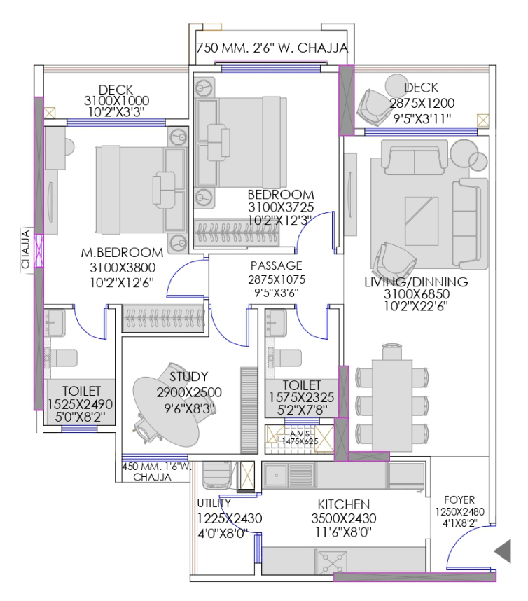 2.5 BHK floor plan