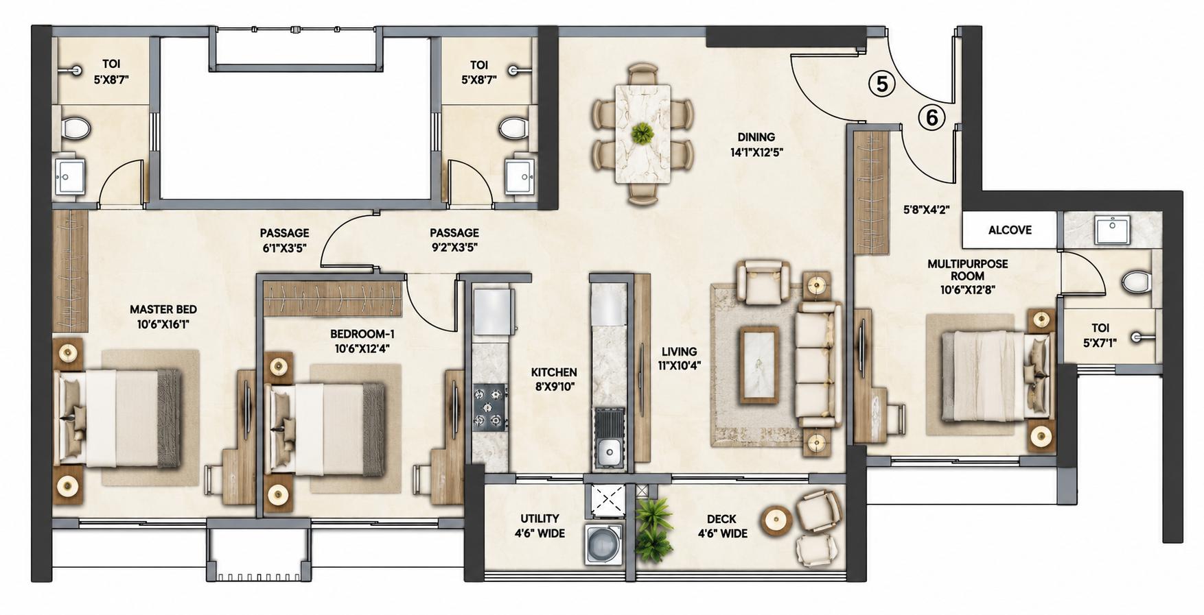 3BHK floor plan