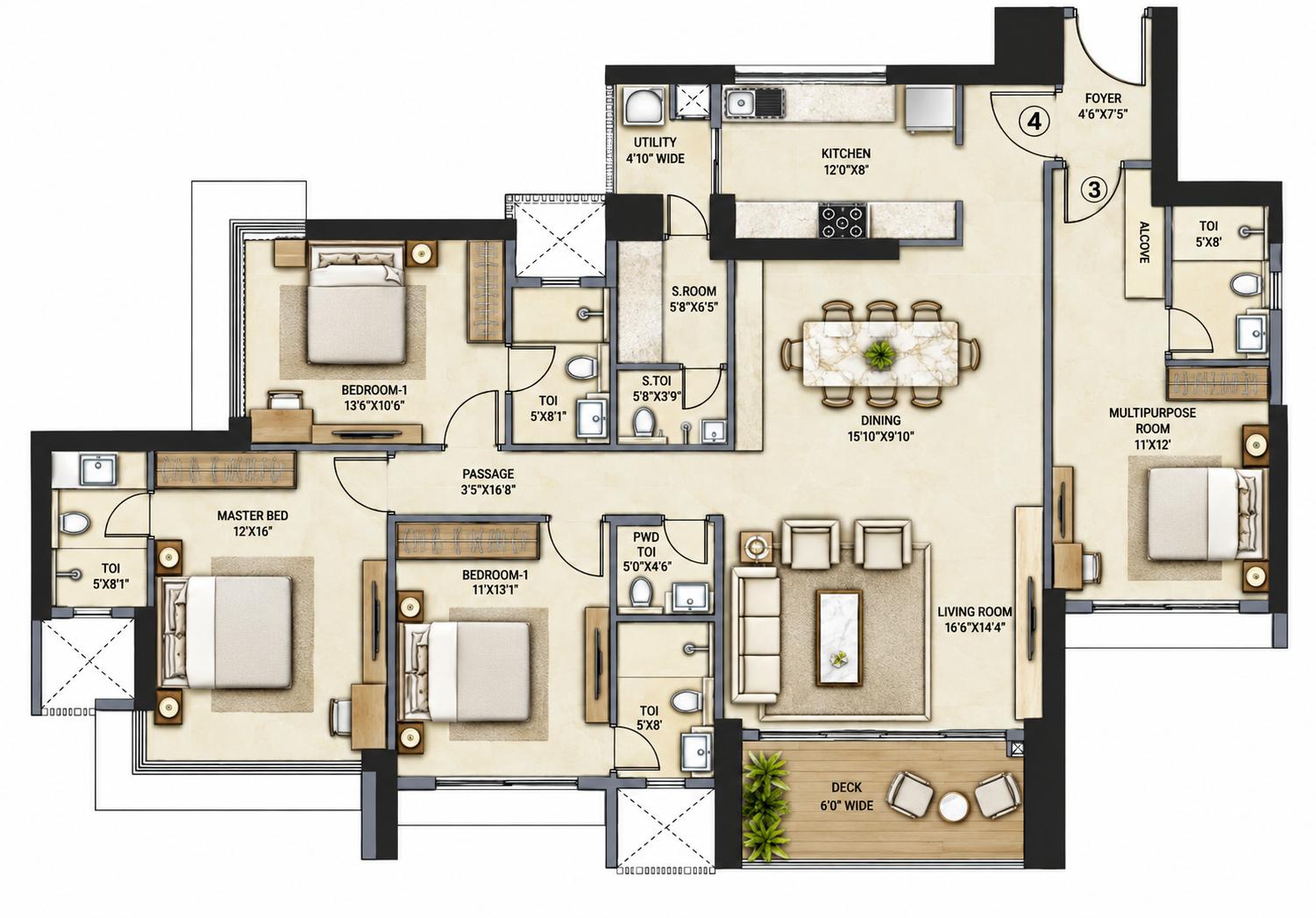 4BHK floor plan