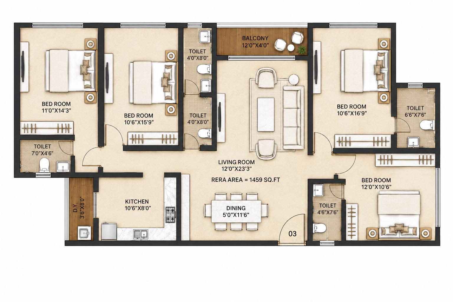 4 BHK floor plan