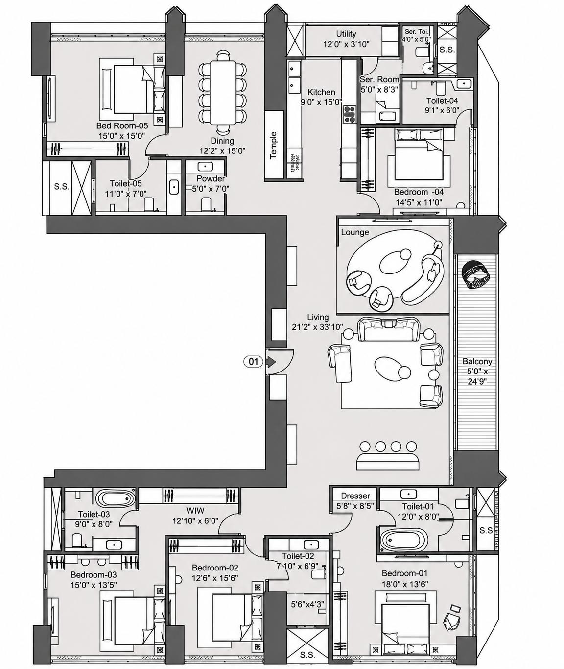 5BHK floor plan