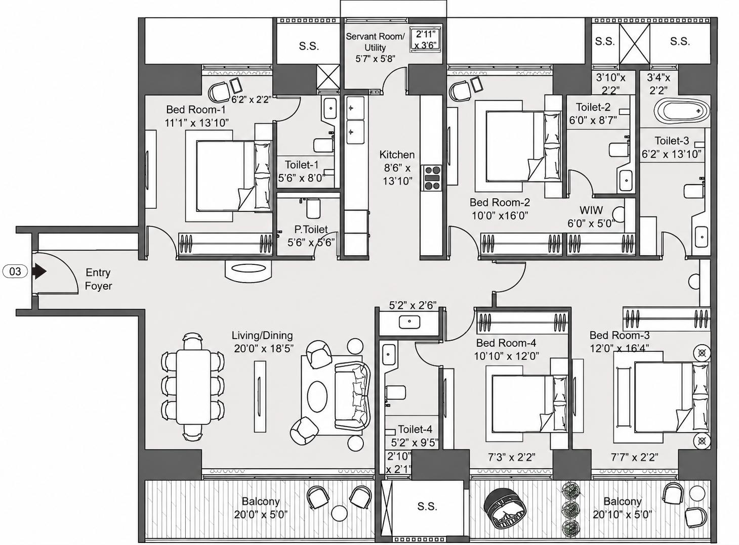 4BHK floor plan