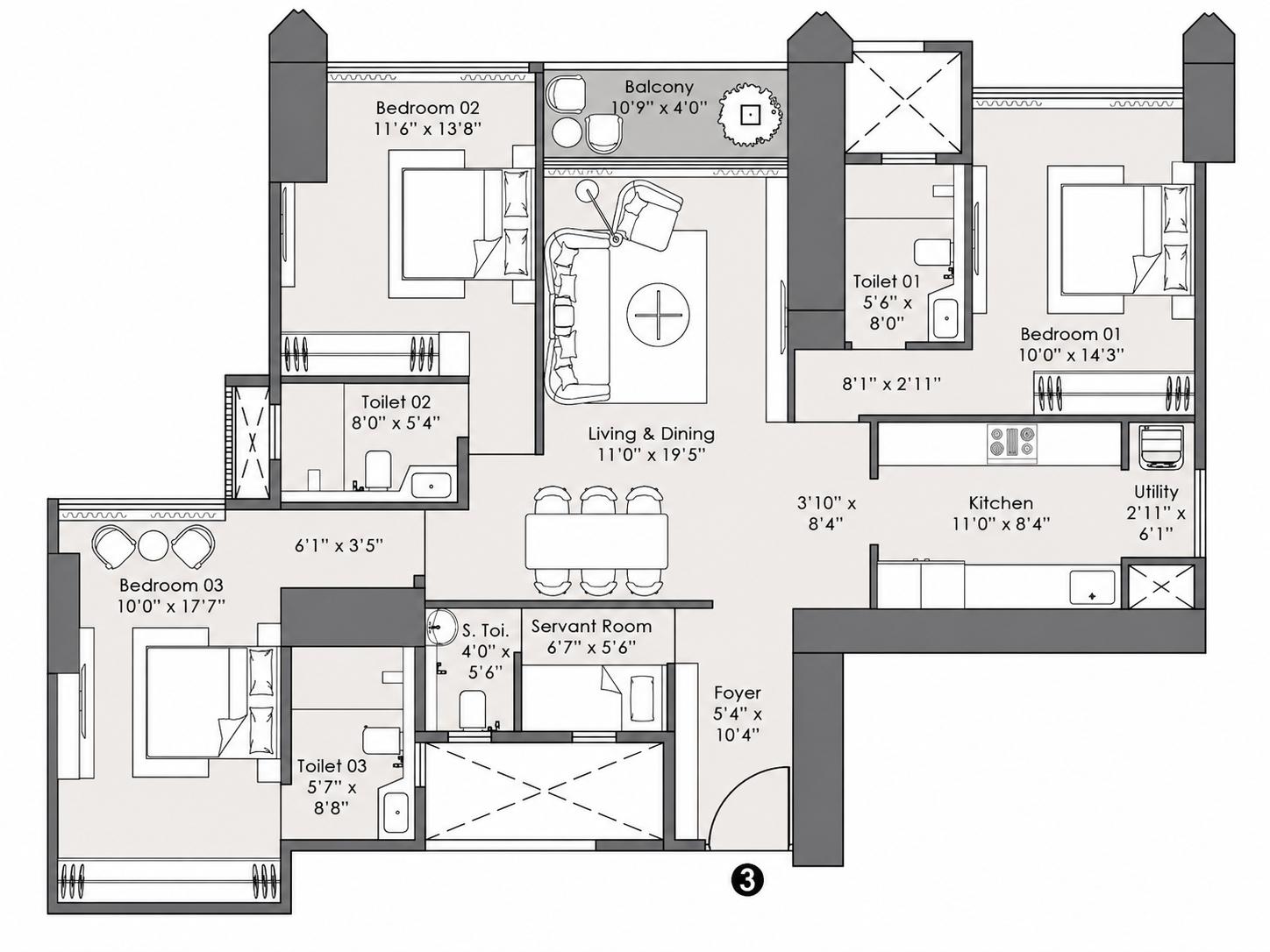 3BHK Premium floor plan