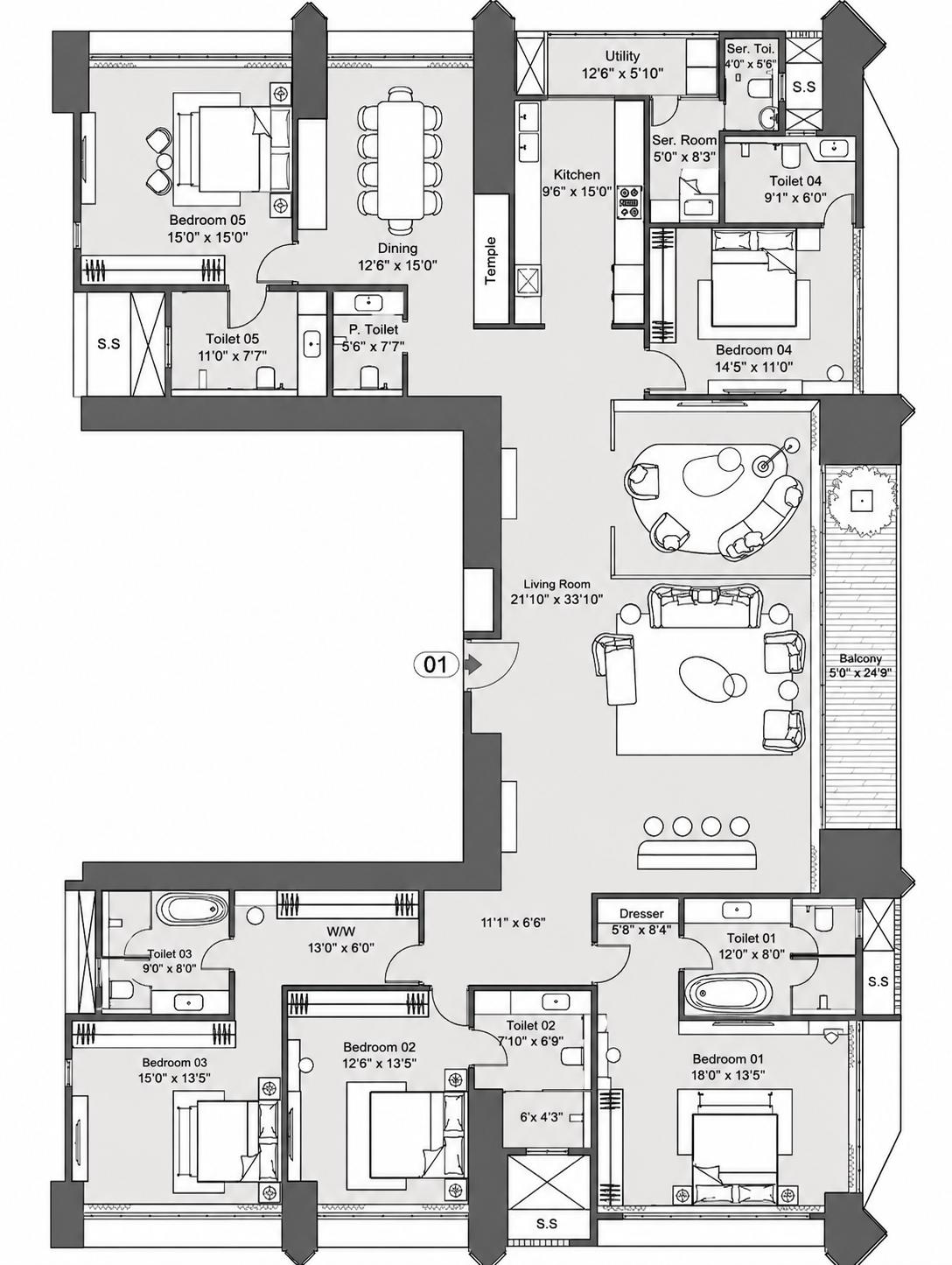 5BHK Premium floor plan