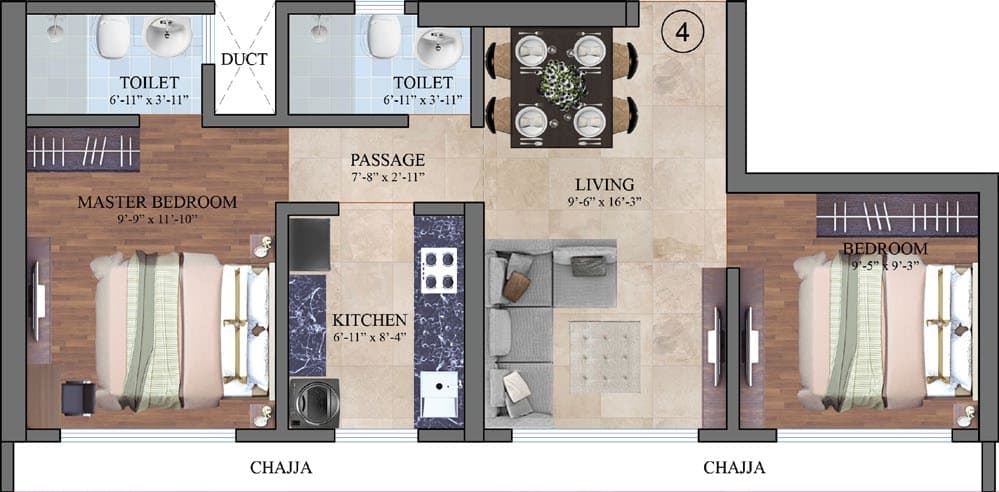 2BHK floor plan