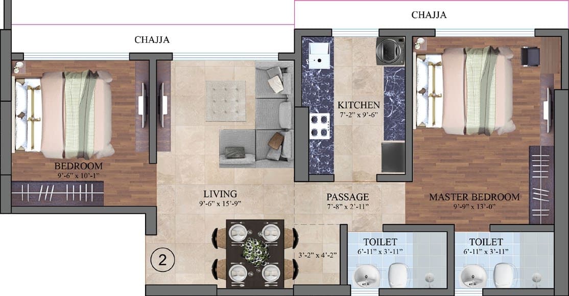 2BHK Elite floor plan