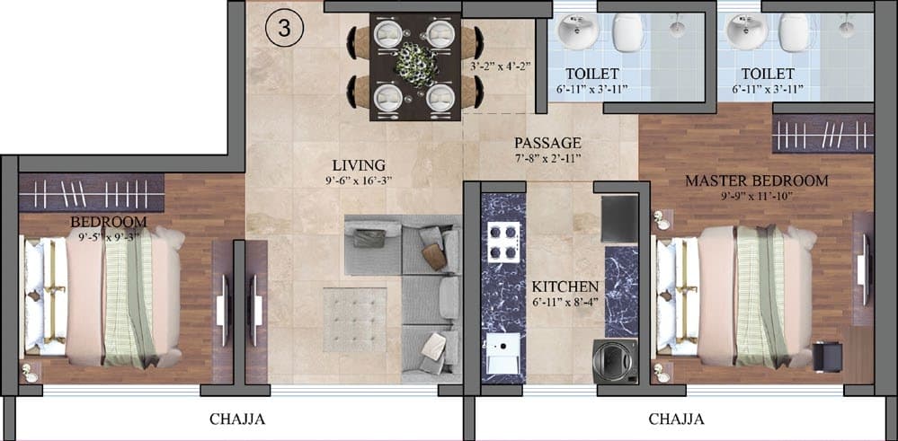 2BHK Premium floor plan