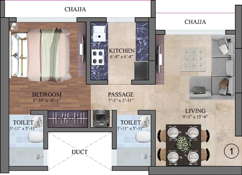 1BHK floor plan