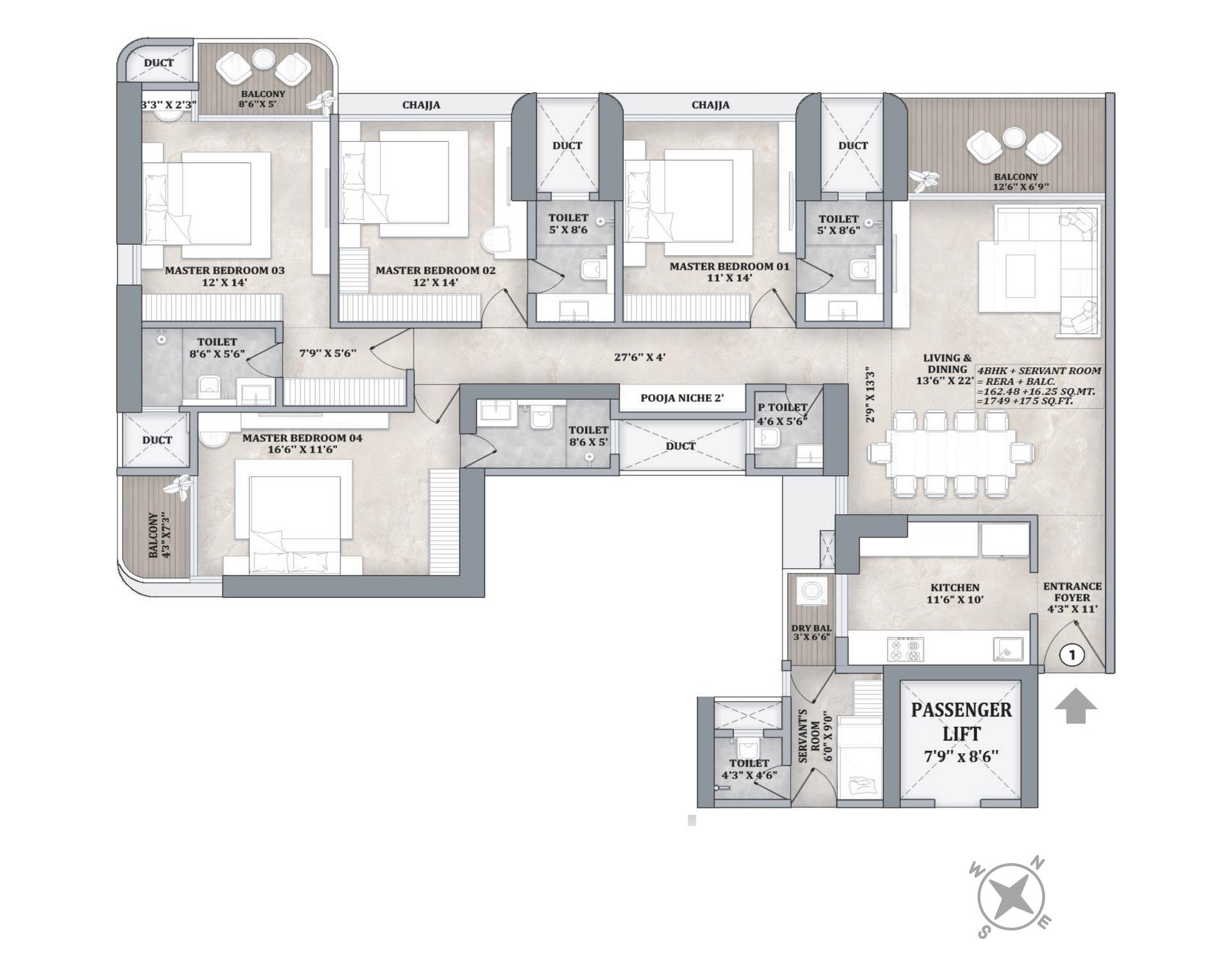 4BHK floor plan