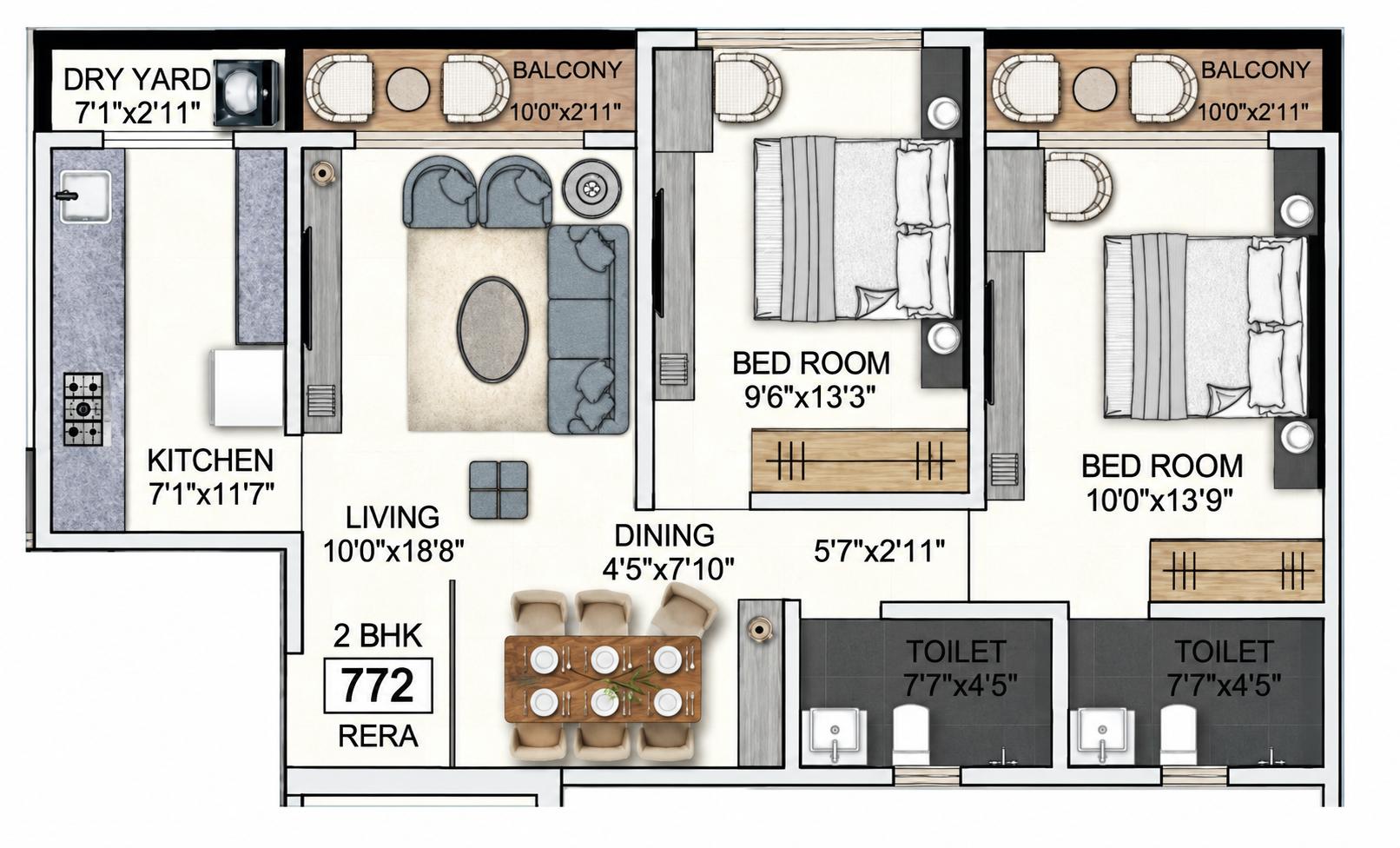 2BHK Premium floor plan