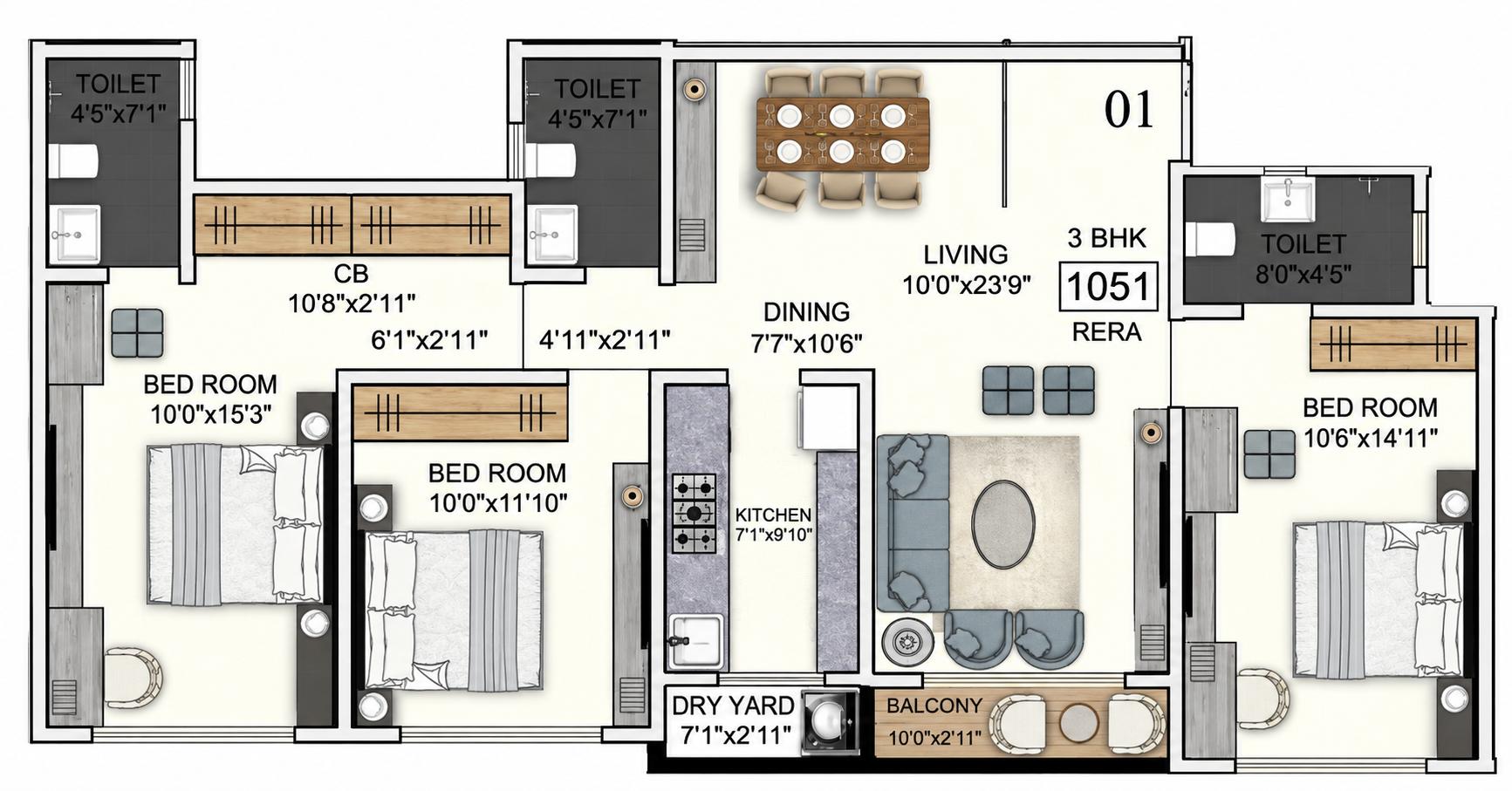 3BHK Ultra Elite floor plan
