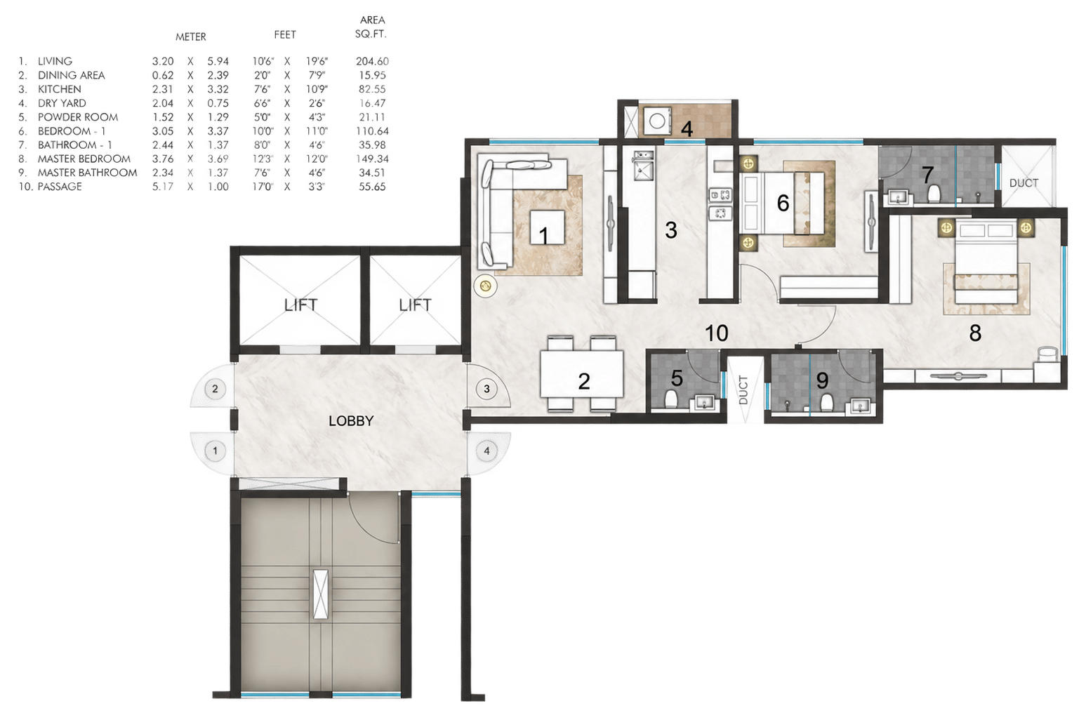 2 BHK floor plan