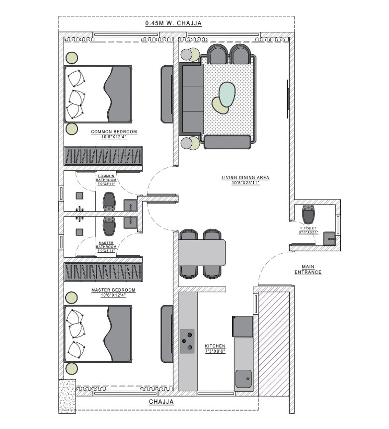 2 BHK - Wing B floor plan