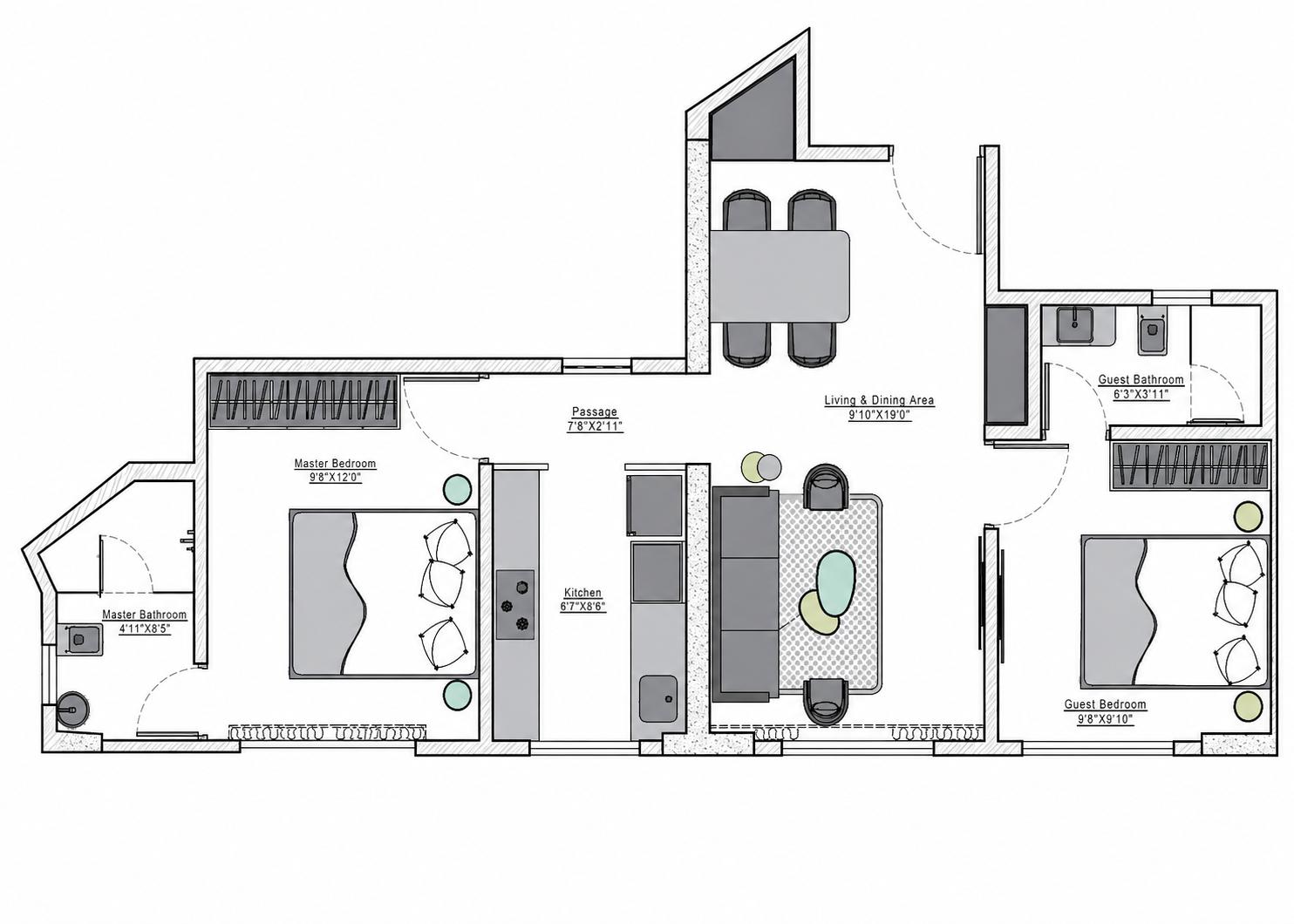 2 BHK Type1 - Wing A floor plan