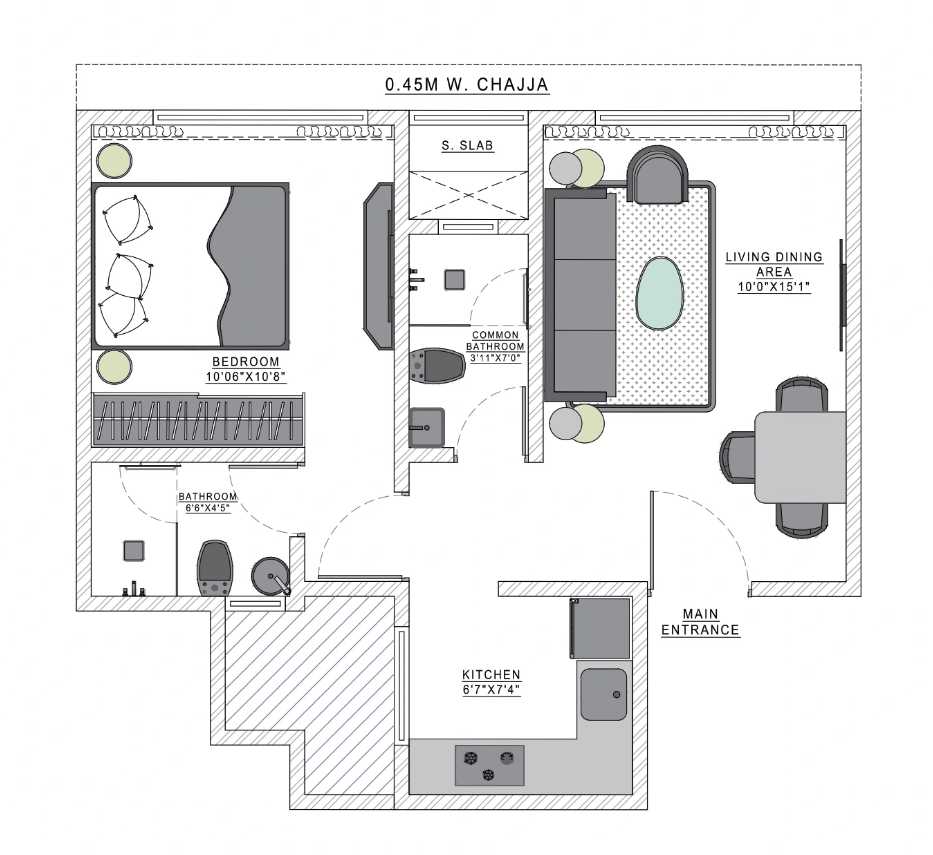 1 BHK - Wing B floor plan