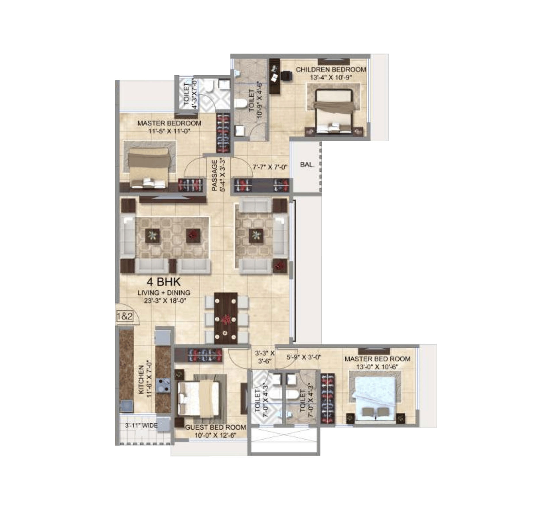 4BHK floor plan