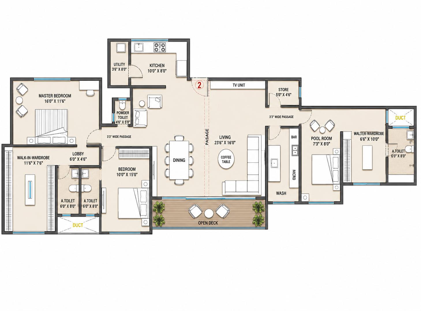 3.5BHK (3+2) Jodi floor plan