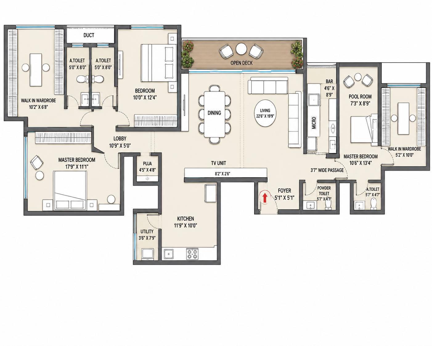 3.5BHK (3+2) Jodi floor plan